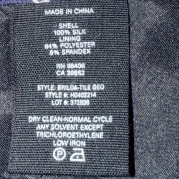 Theory Brilda Geo Print 100% Silk Pants Size 4 Navy White Zipper Closure - Picture 12 of 13